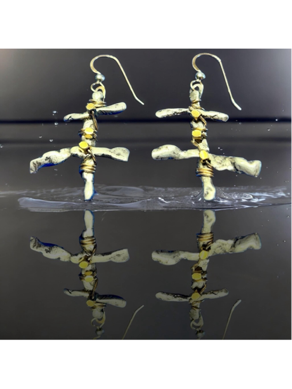 Mixed Metal Sterling Silver 14k Gold Filled Drop Earrings Modernist Brutalist